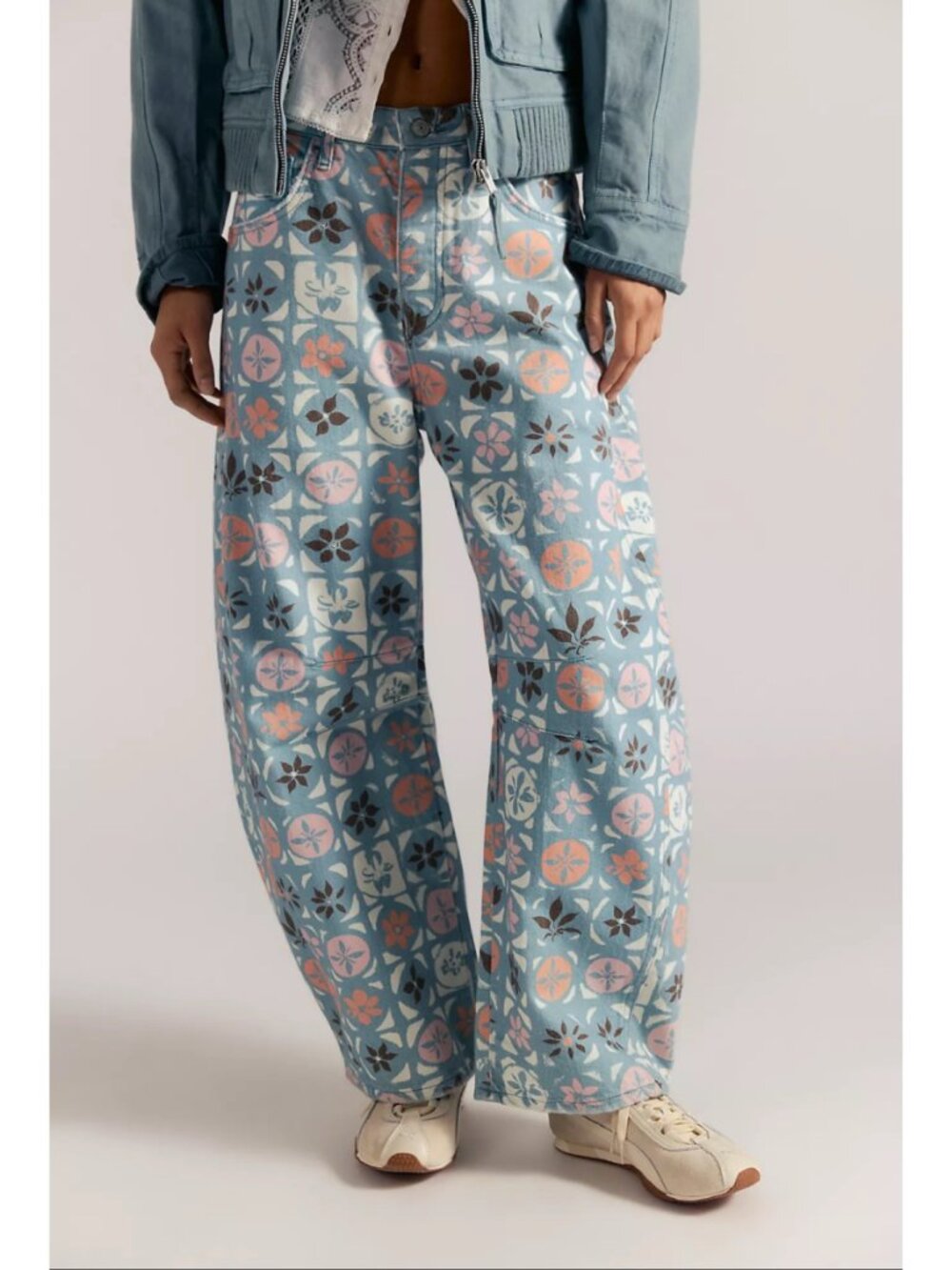 NWT Free People Good Luck Printed Barrel Jeans 27